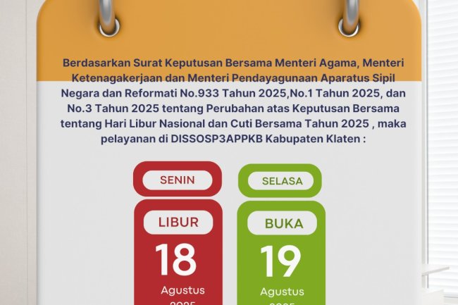 Pengumuman Libur Cuti Bersama HUT RI ke- 80