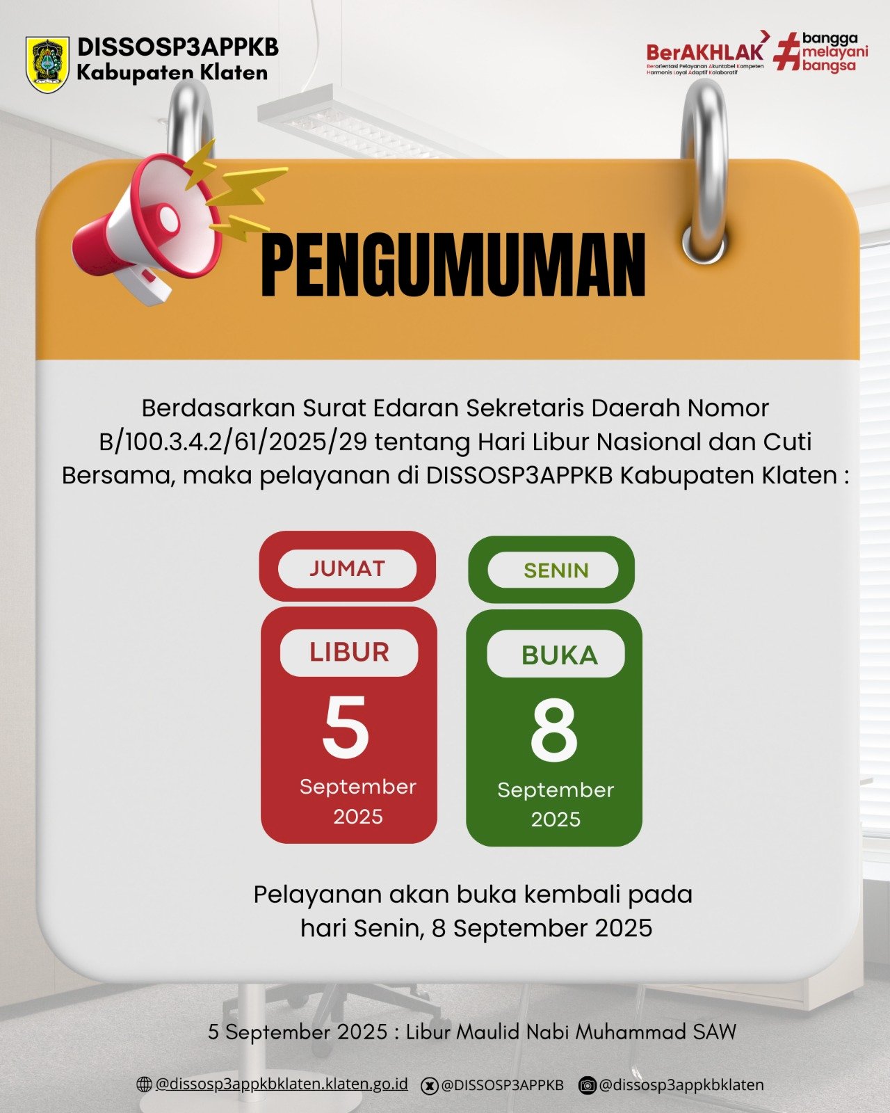 Pengumuman Libur Cuti Maulid Nabi Muhammad SAW